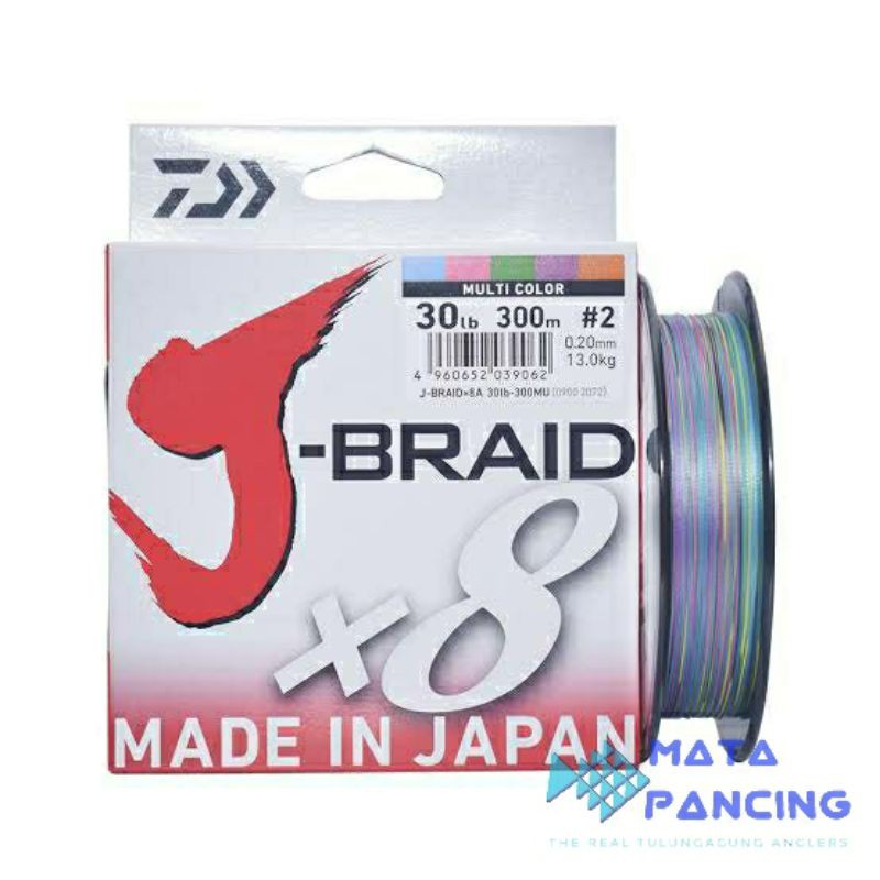 Benang Pancing PE daiwa jbraid X8 300M multicolour daiwa j-braid