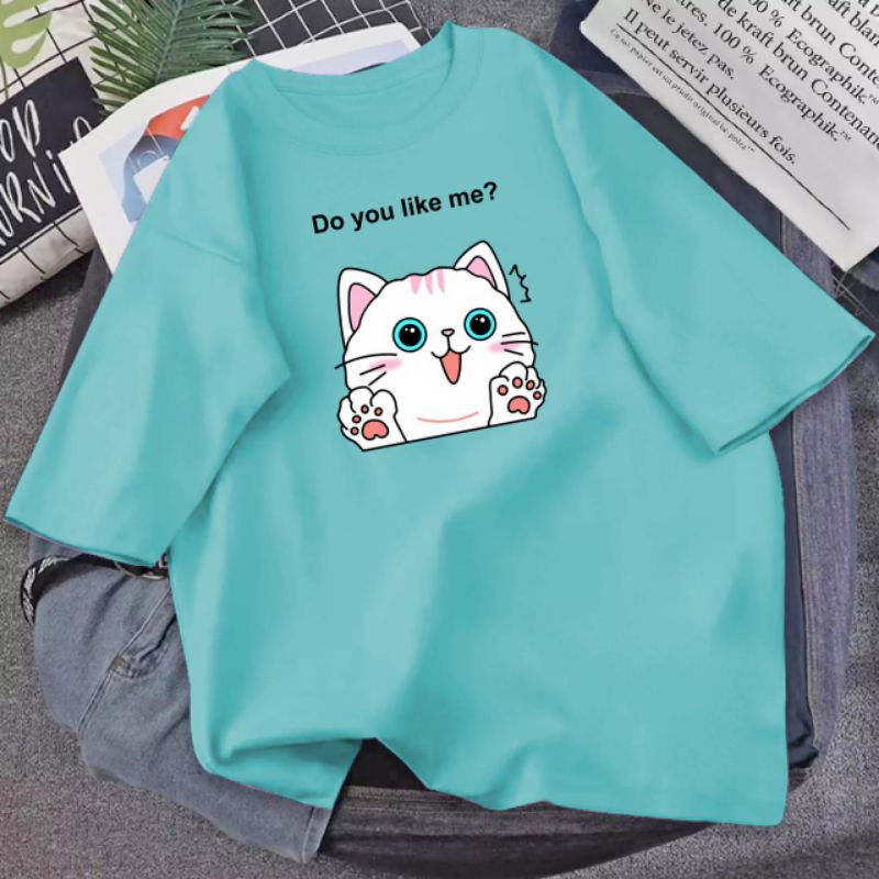 ATASAN OVERSIZE WANITA KUCING HIJAU MINT | ATASAN OVERSIZE WANITA MURAH | BAJU WANITA LUCU | BAJU WA