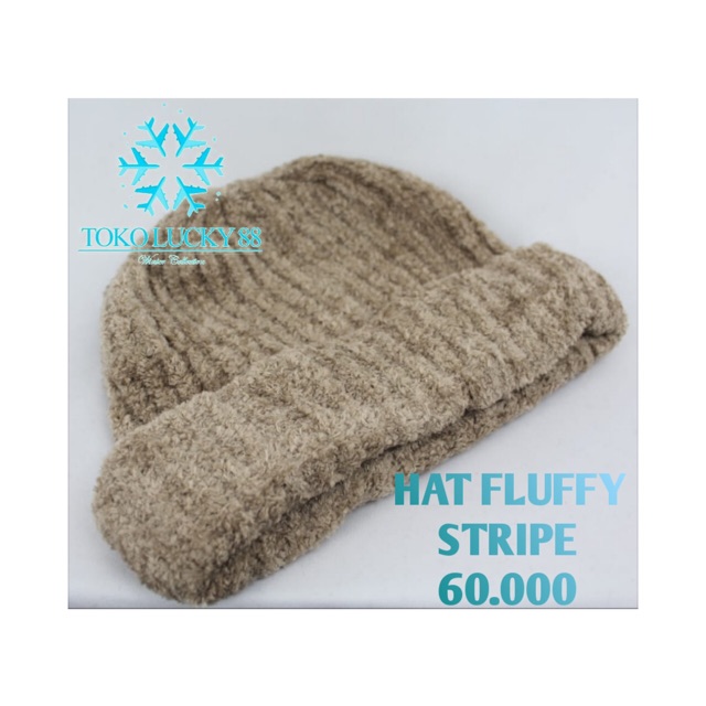 IMPORT Hat Fluffy Stripe Topi Kupluk Fluffy Wool Rajut Hat Fluffy Stripe