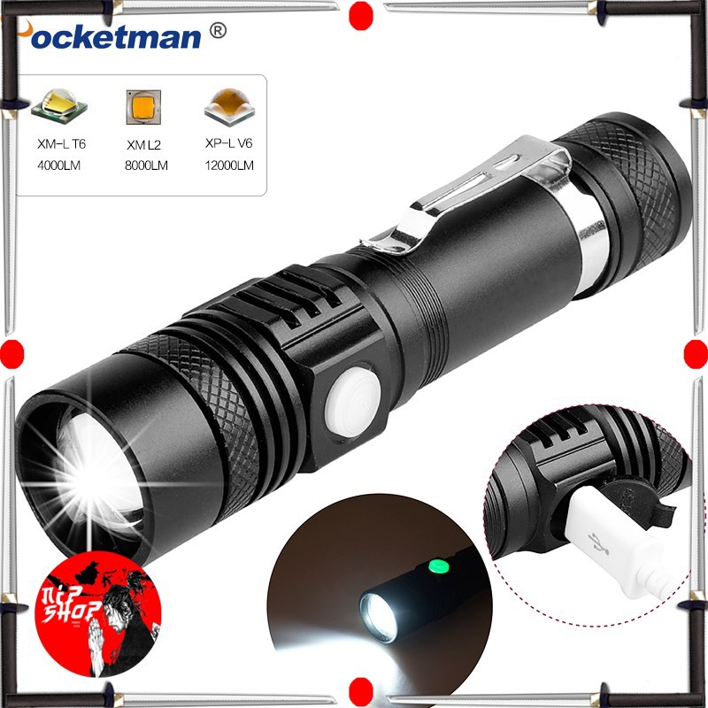 Pocketman Senter LED USB Rechargeable XML-T6 6200 Lumens 10W