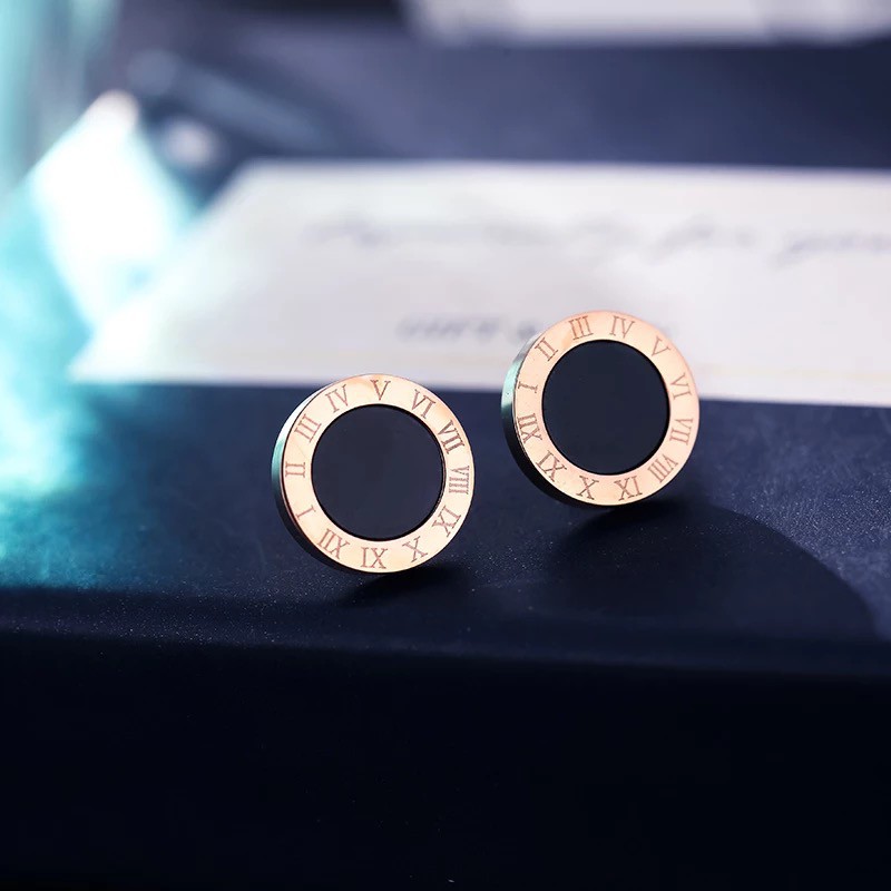 Anting Tusuk Lapis Rose Gold 18k Desain Angka Romawi Gaya Korea Untuk Wanita