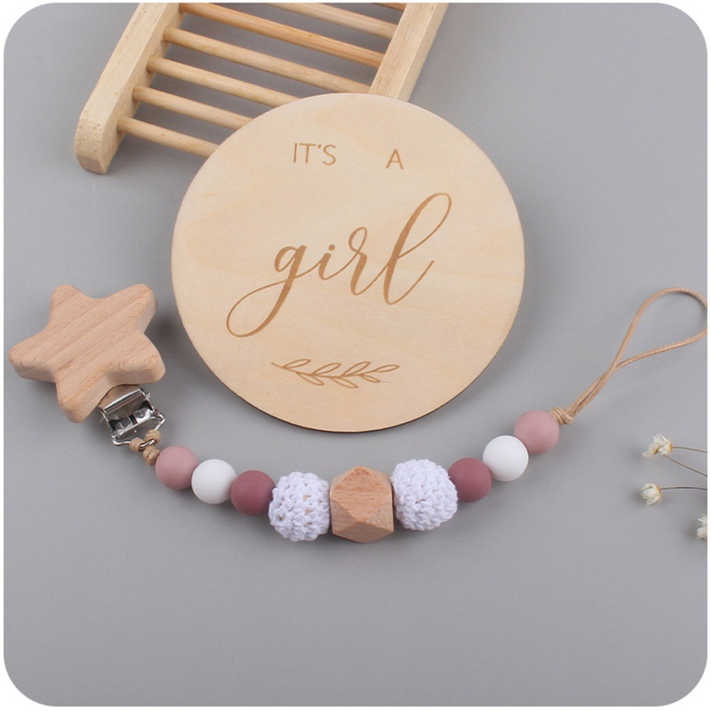 Mary Klip Rantai Manik Kayu Beech Handmade Holder Dot Empeng Bayi