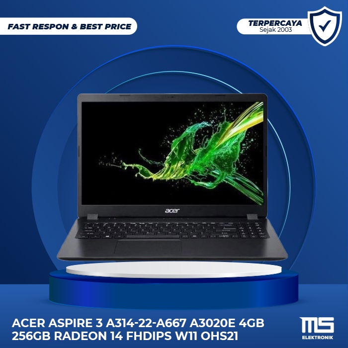 ACER ASPIRE 3 A314-22-A667 A3020e 4GB 256GB RADEON 14 FHDIPS W11 OHS21 - Hitam