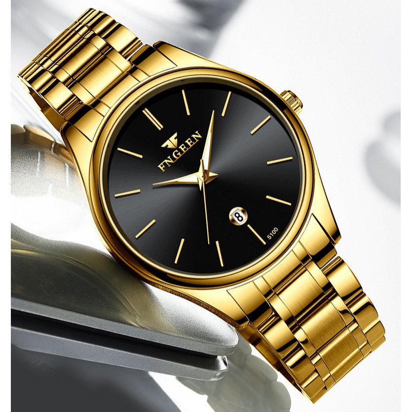JAM TANGAN PRIA IMPORT FNGEEN ORIGINAL GOLD PREMIUM EMAS ANALOG MURAH ANTI AIR RANTAI JAM046G1 OKUMI