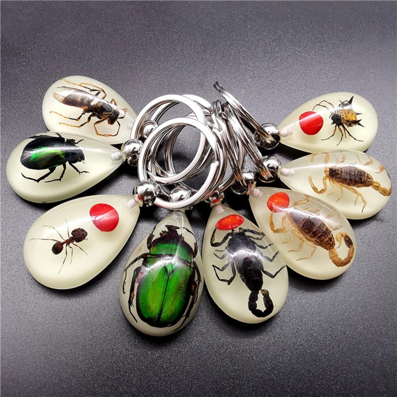 Siy Luminous Amber Insect Keychain Black Scorpion Resin Untuk Gantungan Kunci Glow in the Dark Liontin Dengan Sample Serangga Di Dalam