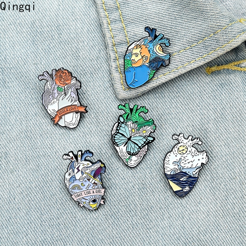 Bros Pin Enamel Desain Kartun Van Gogh Starry Night Wave Rose Untuk Koleksi