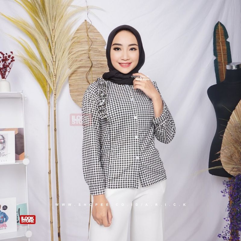 Una top | atasan blouse wanita | motif kotak