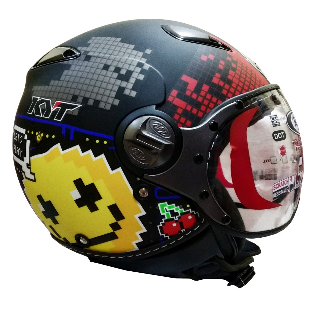 Jual HELM RETRO KYT ELSICO SERI 7 BLACK DOFF YELLOW KACA PILOT ORIGINAL