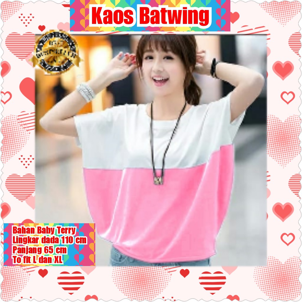 KAOS BATWING /  PUTIH PINK / GREY NAVY / TERMURAH