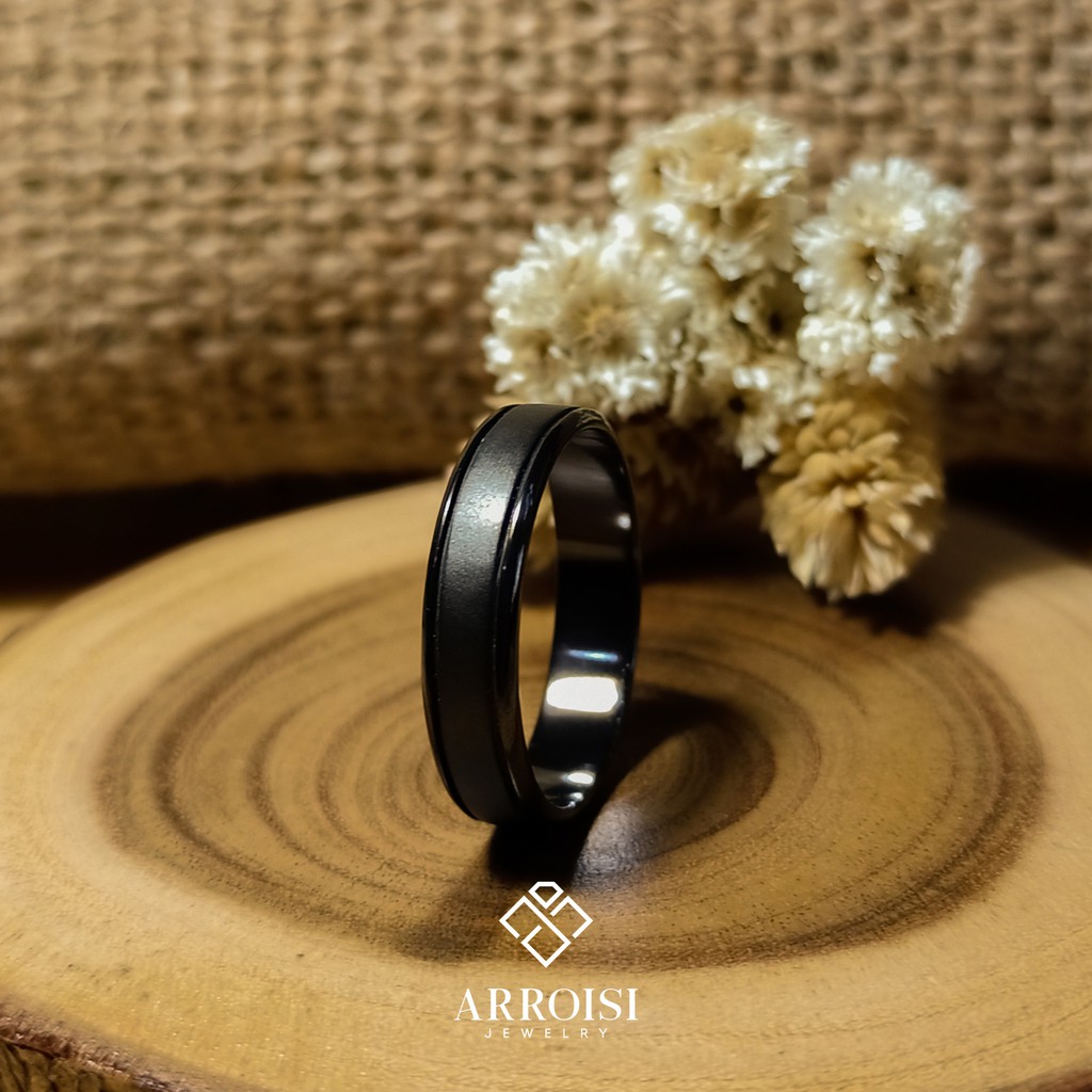 Cincin Single Perak Hitam Black Rhodium  Bergaransi