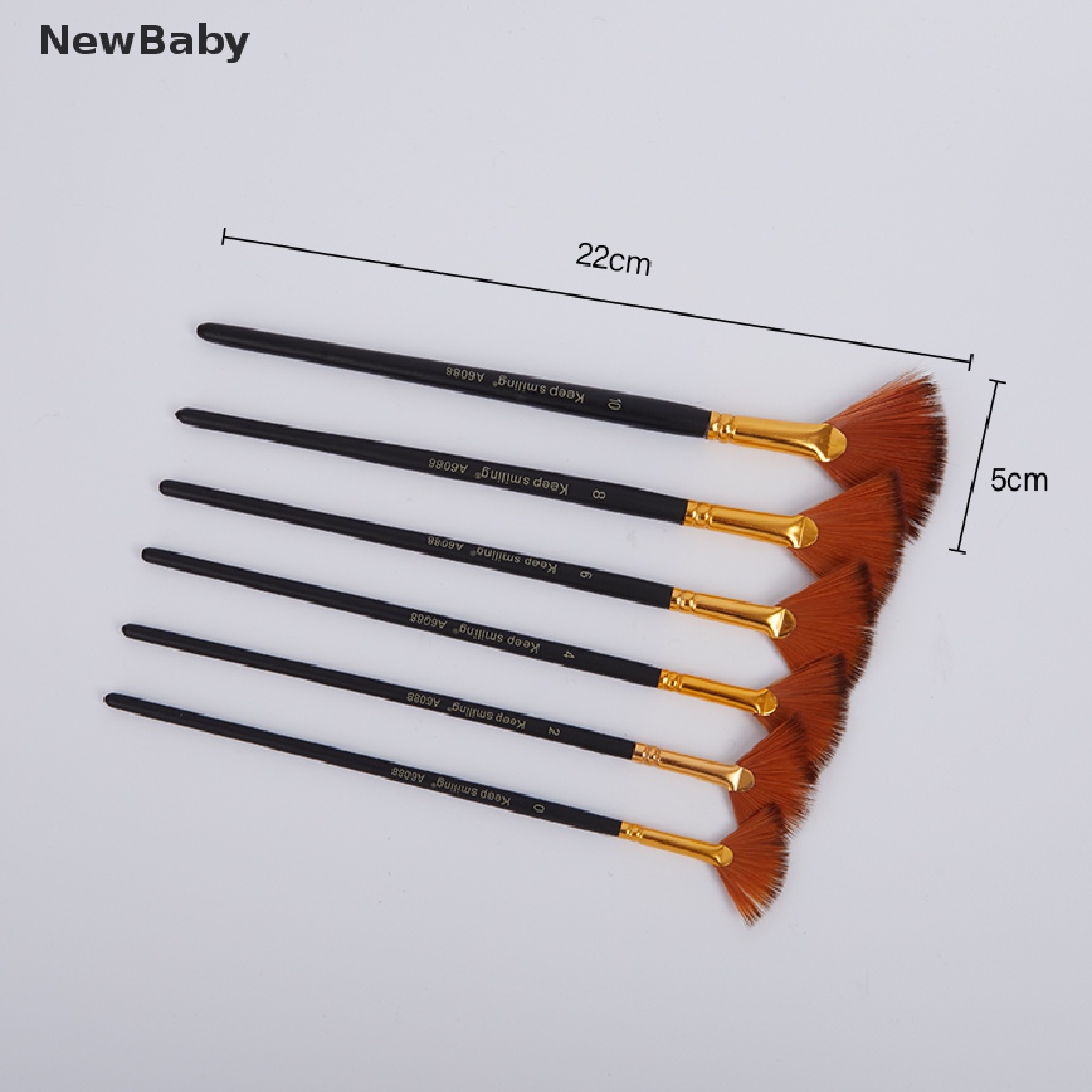 Newbaby 6Pcs / Set Kuas Cat Air / Akrilik Bentuk Kipas Bahan Nilon Untuk Sekolah