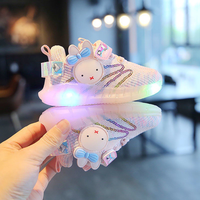 LittleAaron BUNNY VEVEY Sepatu Sneakers Breathable Dengan Lampu LED Sport Termurah Sendal Bayi Anak Cewek Cowok