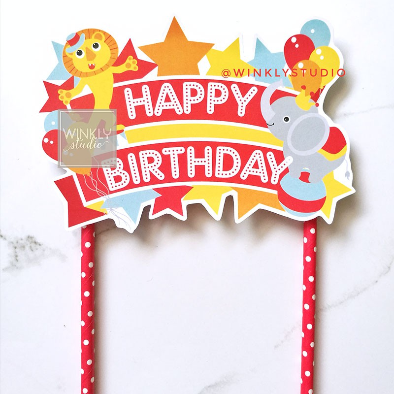 Big Cake Topper Circus Ready / Animal Topper Kue Tart / Hiasan Kue Ulang Tahun Hewan Sirkus