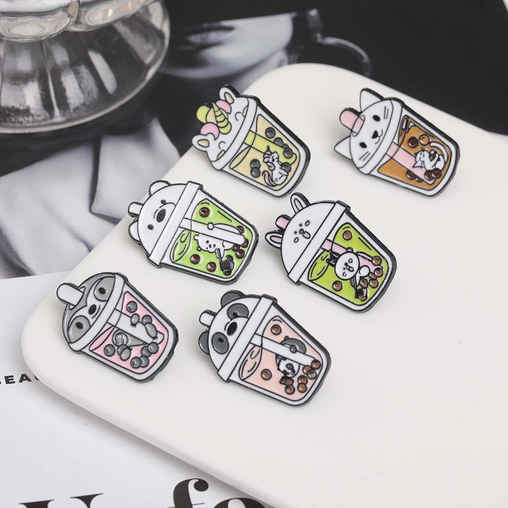 Agustinina Teh Susu Pet Bros Hadiah Untuk Anak-Anak Kartun Beruang Kerah Pin Bentuk Hewan Lencana Pin Enamel Pin