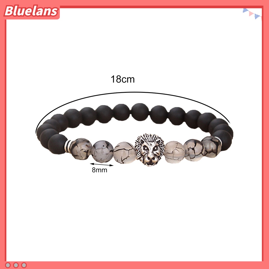 Bluelans Charm Bracelet Elastic Adjustable Frosted Stone Silver Lion Beaded Cuff Bracelet