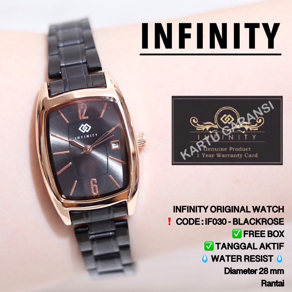 Jam tangan wanita original Infinity segi kotak tanggal aktif anti air free box IF030