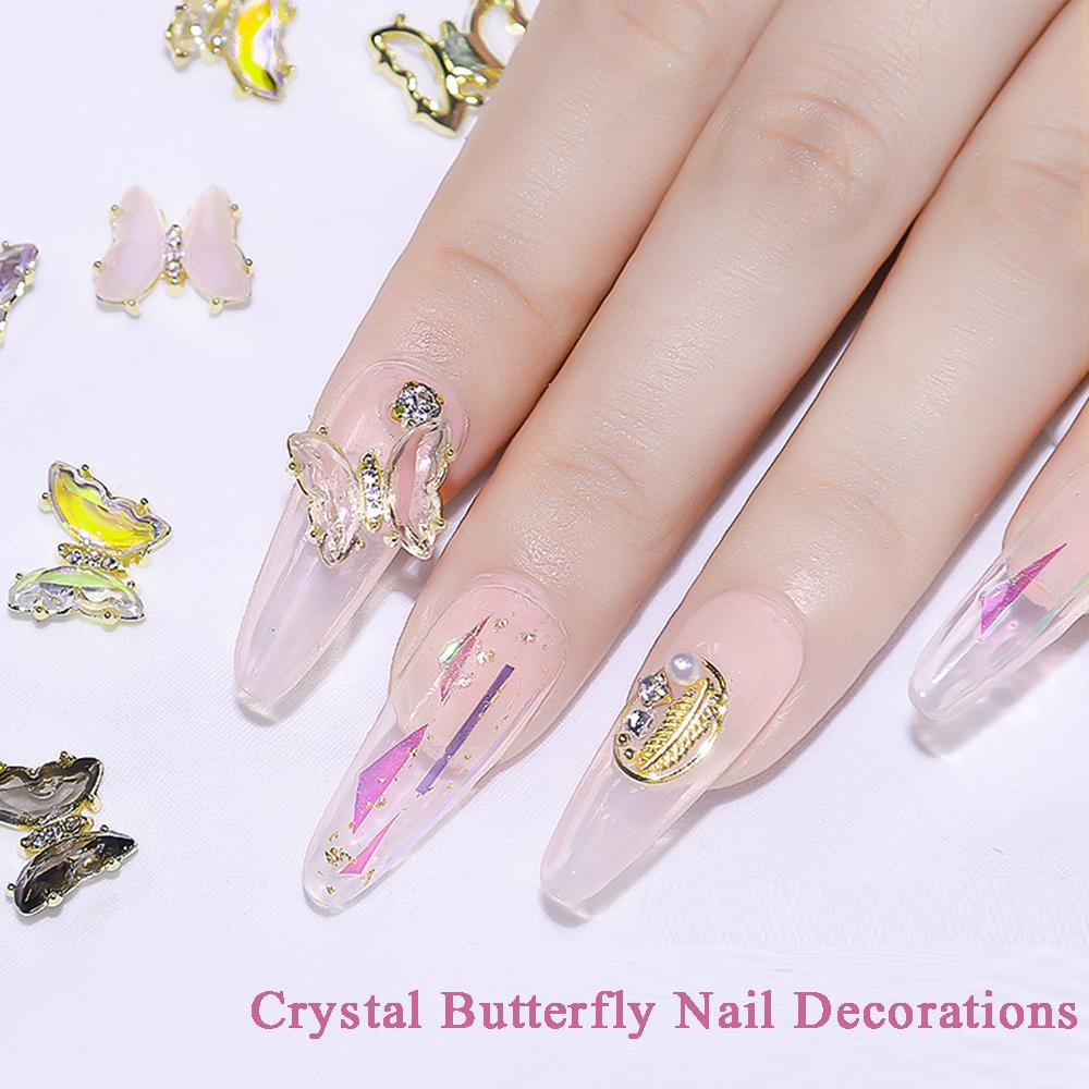 Mxbeauty Hiasan Kuku Kupu-Kupu Kristal Paduan Dasar Datar Manicure Tips Diamond Shiny Zircon Aurora Butterfly