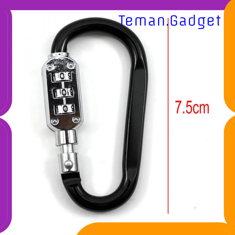 TG-ID029 ALUMINUM ALLOY D-TYPE LOCK CARABINER 3 DIAL PASSWORD PADLOCK - CRBR488