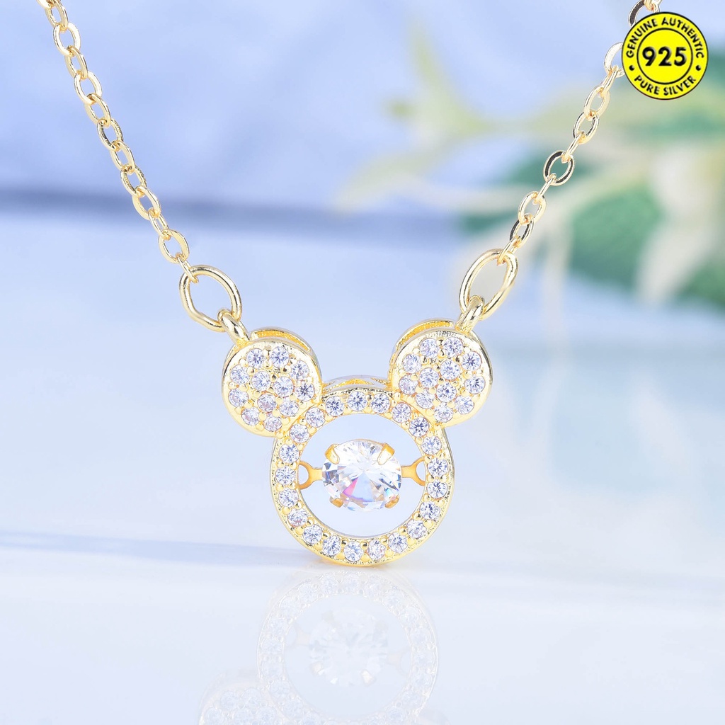 Kalung Rantai Dengan Liontin Mickey Mouse Hias Berlian Imitasi Untuk Wanita