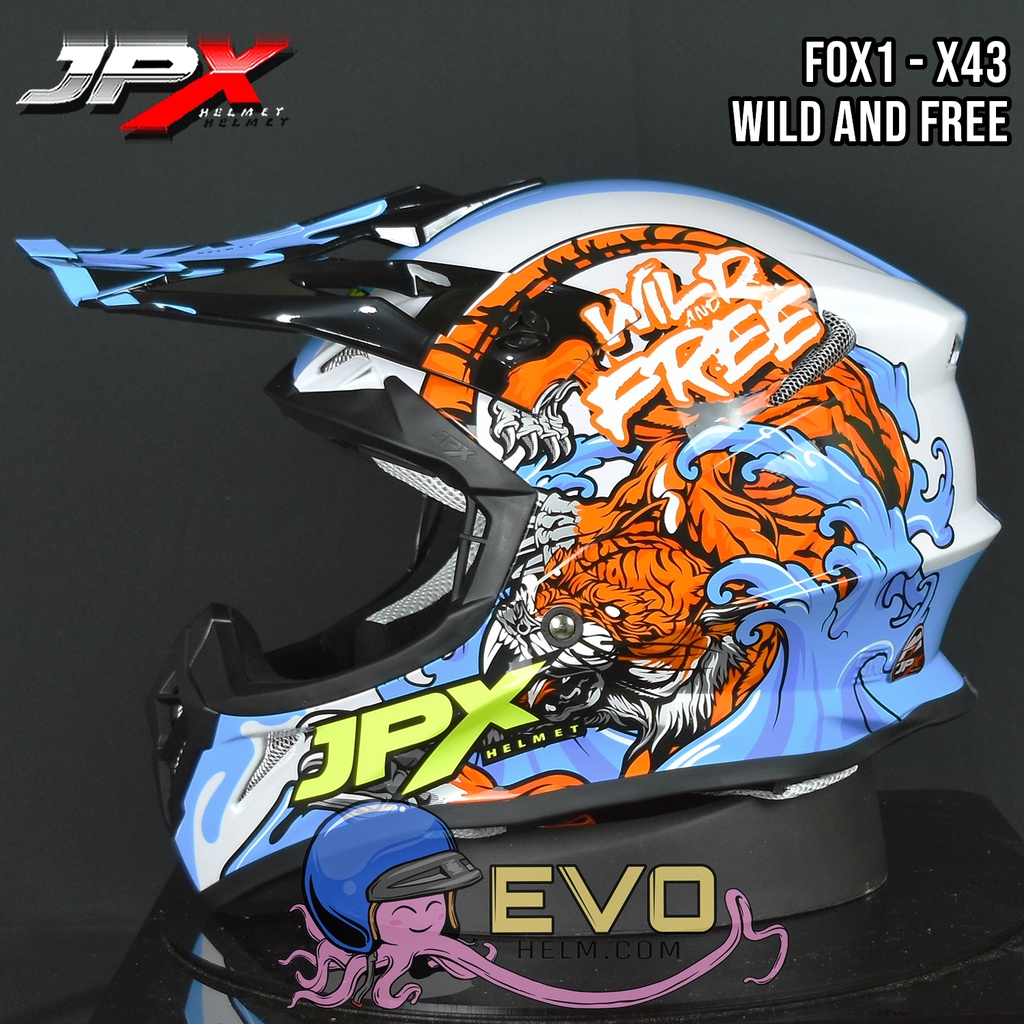 HELM JPX X43 WHITE CROSS_FOX1 + GOOGLE SNAIL ORI - (ONGKIR 2 KG) HELM JPX X43 WILD AND FREE HELM CROSS