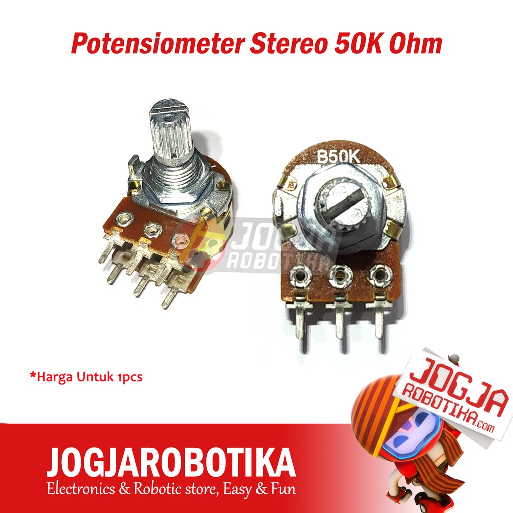 Potensiometer Potensio Stereo 50K Ohm 6pin 6 pin 6p 6 Kaki