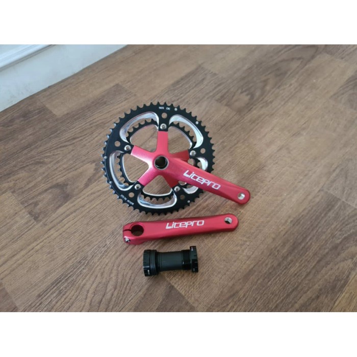 Crankset LITEPRO double 53T-39T crankset H2 hollowtech include BBHT2 - Merah