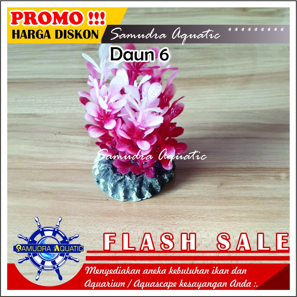 Tanaman Hias Aquarium DAUN 6, Hiasan Bunga Plastik Aquarium Aquascape