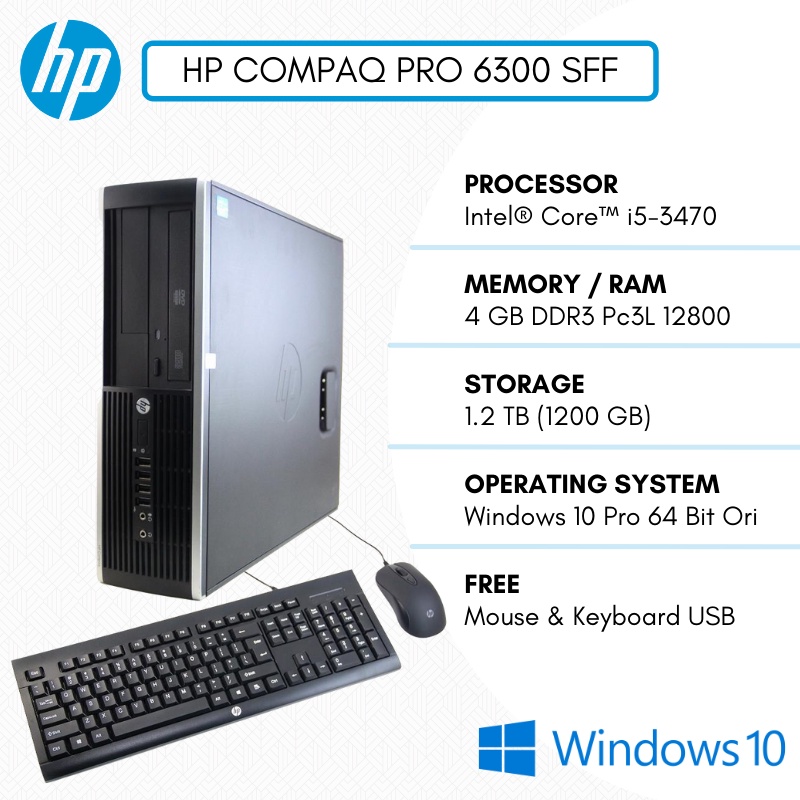 PC CORE I5-3470 HP COMPAQ 6300 SFF RAM 8 GB DDR3 HDD 1.2 TB WINDOWS 10 PRO ORIGINAL BONUS MOUSE &amp; KEYBOARD EXCLUSIVE