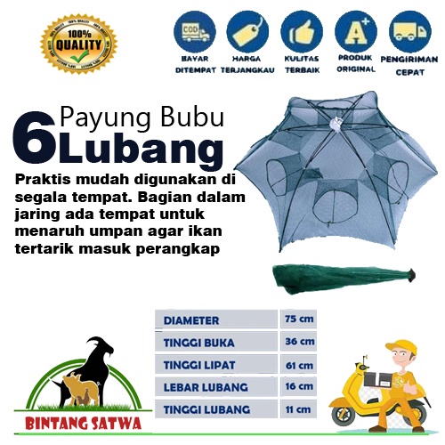 Payung bubu jaring lubang 6 perangkap ikan