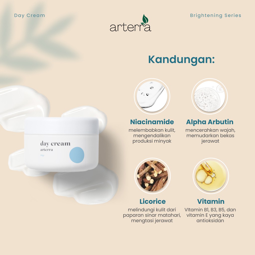 ARTERRA BRIGHTENING DAY CREAM ANTI AGING | KRIM WAJAH NIACINAMIDE ALPHA ARBUTIN