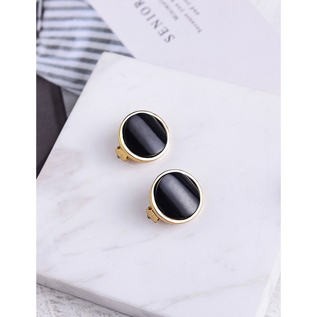 LRC Anting Jepit Fashion Black Acetate Plate Ear Clip F55319