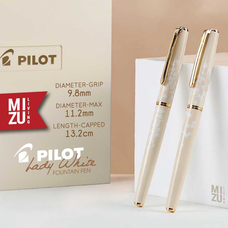 MIZU PILOT LADY WHITE FD-18SR 14K Gold Nib Sakura Cherry Blossom JAPAN Fountain Pen