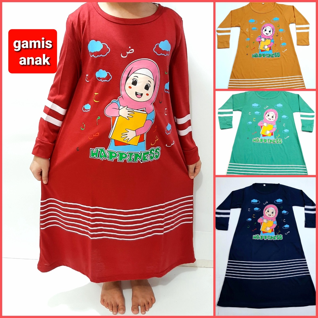 gamis anak muslim perempuan 1-5 tahun kaos tangan panjang cewek salur grosir