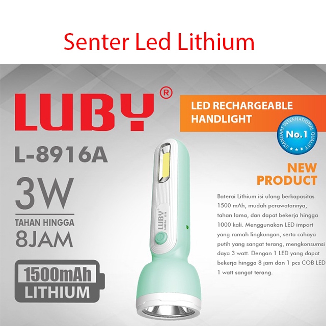 Luby L-8916A Senter Led Dengan Baterai Lithium Tahan lama &amp; Daya Sorot jauh