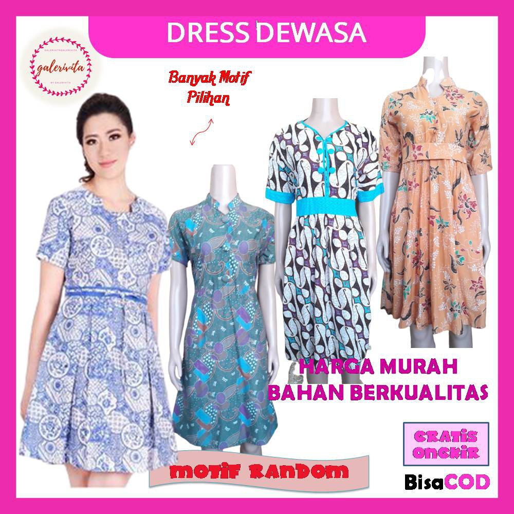 Dress Pendek Batik Wanita Dewasa Modern Murah / Dress Batik Wanita Jumbo Pesta Modern