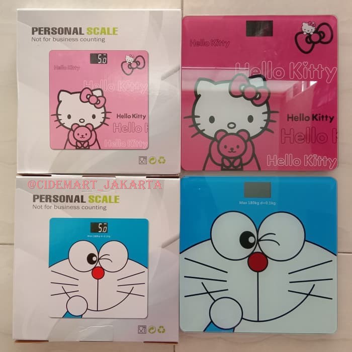 [ORIGINAL] TIMBANGAN BADAN DIGITAL 180KG / TIMBANGAN DESAIN DORAEMON &amp; HELLO KITTY FREE BATERAI