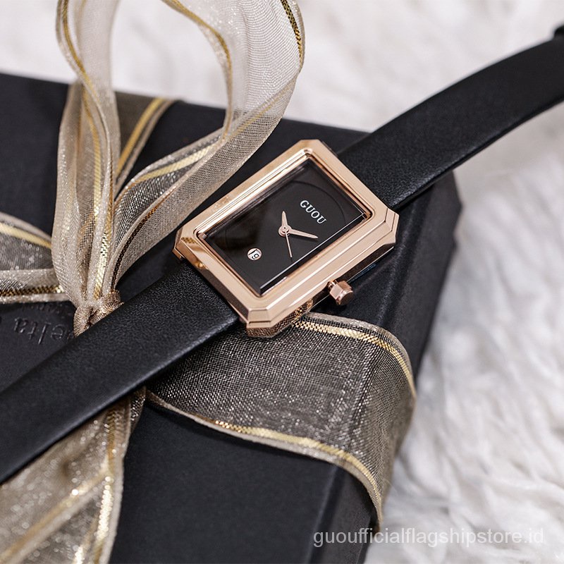 【100% Ori】GUOU Wanita Berjaga-jaga Kuarsa Watch Tahan Air Square Watch Fashion Trendi Baru Leather Belt Sederha