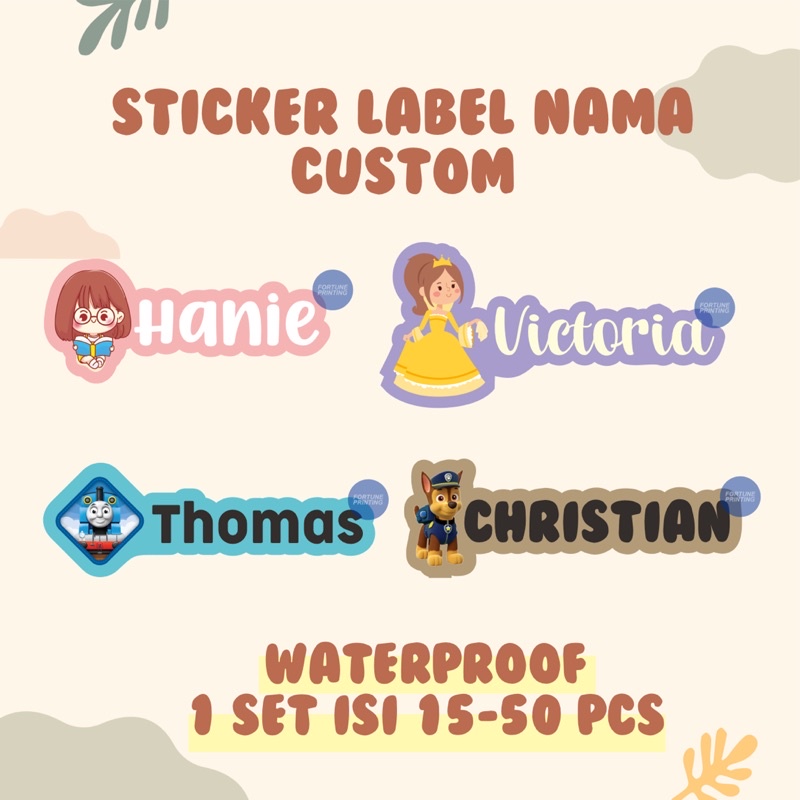 

Stiker Label Nama Custom Waterproof ISI 15-50 PCS
