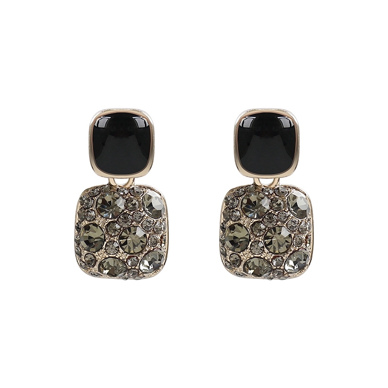 Anting Berlian glitter Kotak Hitam Vintage Aksesoris Korea Wanita