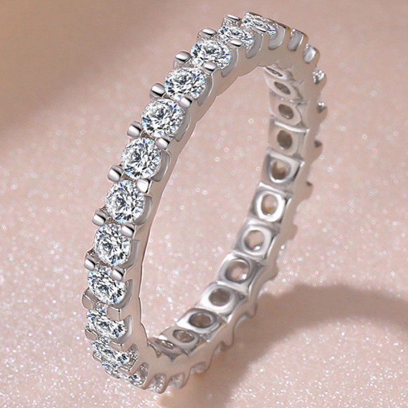 Cincin Jari Tipis Warna Silver Dengan Cubic Zirconia Untuk Wanita