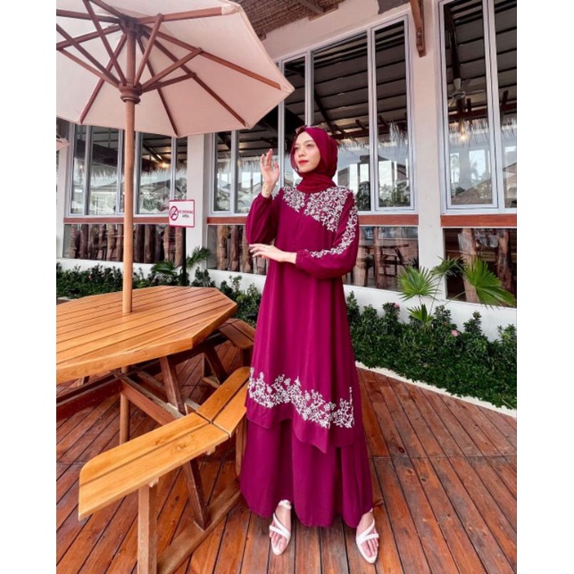 GAMIS MELAYU BORDIR PUTIH SERONG PREMIUM Ceruty Babydoll