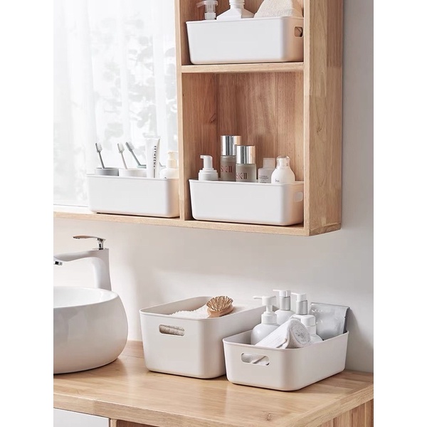 STORAGE BOX ORGANIZER / KOTAK PENYIMPANAN SERBAGUNA / KOTAK SKINCARE / KERANJANG MAKANAN OBAT-OBATAN / BIN ORGANIZER MULTIFUNGSI / WADAH PENYIMPANAN PLASTIK RAPI DENGAN GAGANG MUDAH DIBAWA / TEMPAT BOX STORAGE