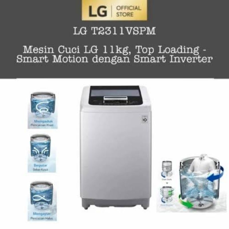 LG T2311VSPM MESIN CUCI TOP LOADING INVERTER 11 KG HEMAT LISTRIK