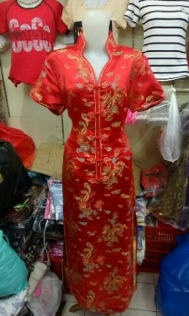 Cheongsam Long Dress Bahan Semi Sutera