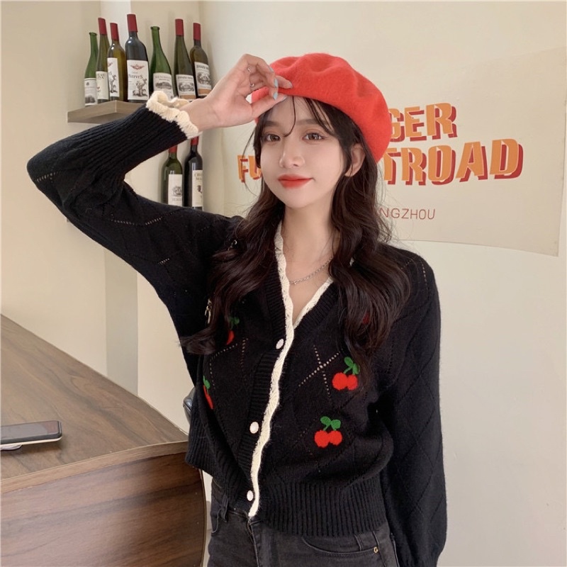 CARDIGAN OUTER WANITA  KNIT CHERRY JAKET CEWEK MX951