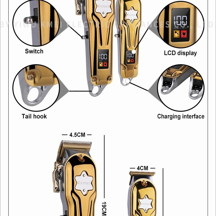 kemei km 2011 new men's hair clipper two piece suit led display metal