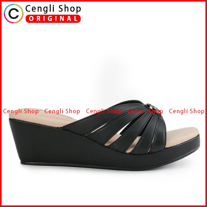 SANDAL WEDGES KULIT HUSH PUPPIES WANITA ORIGINAL TERBARU HITAM HW17