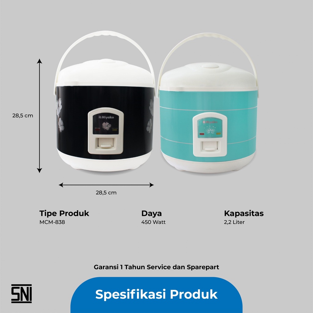 Miyako MCM838 Rice Cooker / Magic Com 2.2 Liter 3 in 1 Bonus Gelas Ukur dan Sendok Nasi