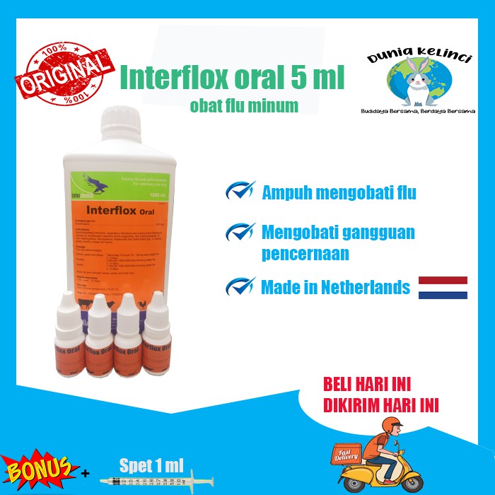 OBAT FLU KELINCI KUCING  INTERFLOX ORAL 5 ML GANGGUAN PERNAFASAN PILEK BATUKK PENCERNAAN  HEWAN