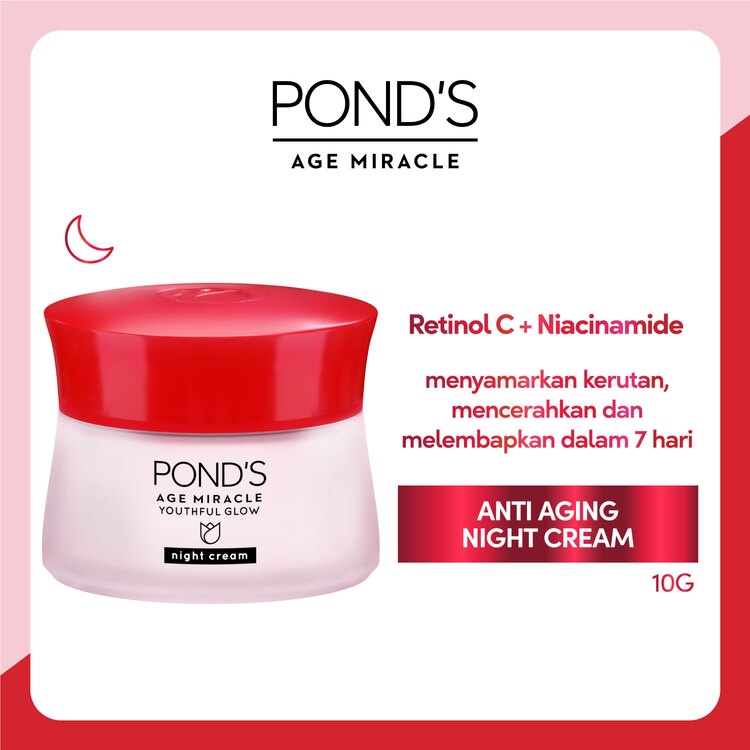 Ponds Age Miracle Night Cream Moisturizer Anti Aging+Glowing With Retinol &amp; Spf18 10G